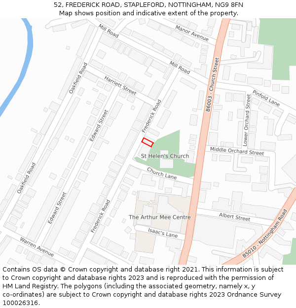 52, FREDERICK ROAD, STAPLEFORD, NOTTINGHAM, NG9 8FN: Location map and indicative extent of plot