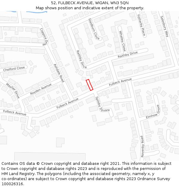 52, FULBECK AVENUE, WIGAN, WN3 5QN: Location map and indicative extent of plot