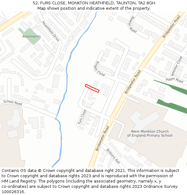 52, FURS CLOSE, MONKTON HEATHFIELD, TAUNTON, TA2 8GH: Location map and indicative extent of plot