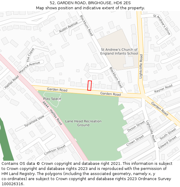 52, GARDEN ROAD, BRIGHOUSE, HD6 2ES: Location map and indicative extent of plot