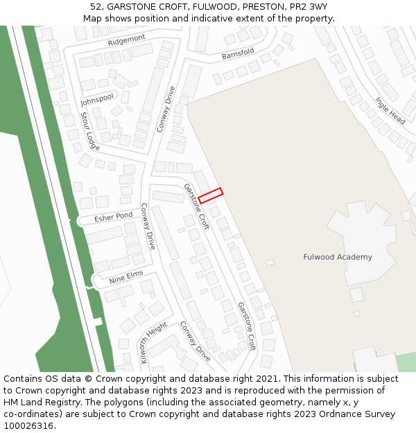52, GARSTONE CROFT, FULWOOD, PRESTON, PR2 3WY: Location map and indicative extent of plot