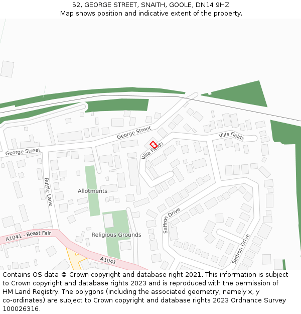 52, GEORGE STREET, SNAITH, GOOLE, DN14 9HZ: Location map and indicative extent of plot