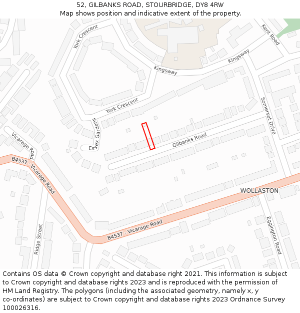 52, GILBANKS ROAD, STOURBRIDGE, DY8 4RW: Location map and indicative extent of plot