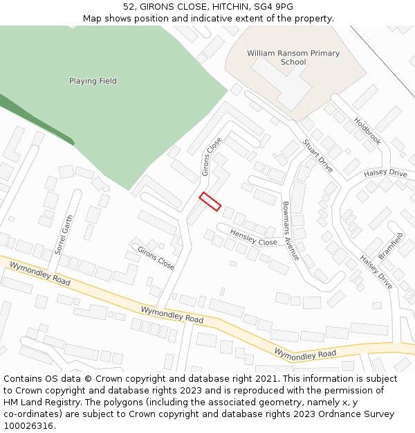52, GIRONS CLOSE, HITCHIN, SG4 9PG: Location map and indicative extent of plot
