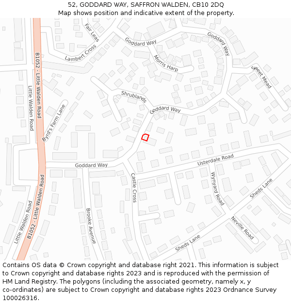 52, GODDARD WAY, SAFFRON WALDEN, CB10 2DQ: Location map and indicative extent of plot