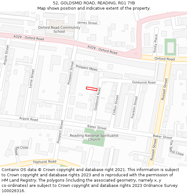 52, GOLDSMID ROAD, READING, RG1 7YB: Location map and indicative extent of plot