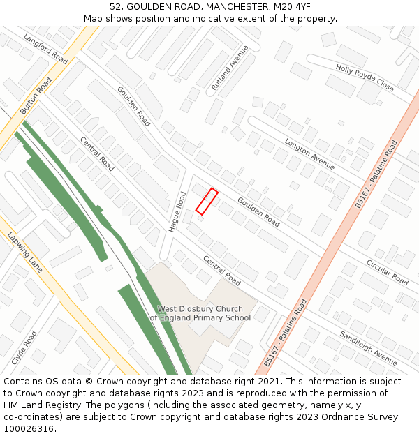 52, GOULDEN ROAD, MANCHESTER, M20 4YF: Location map and indicative extent of plot
