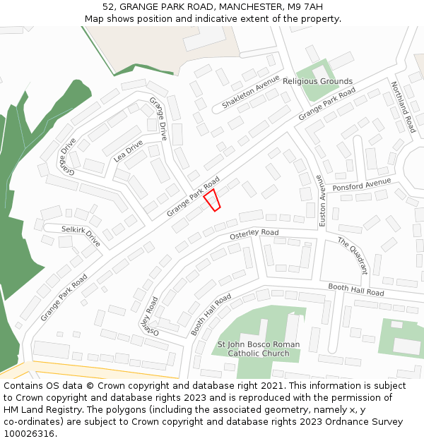 52, GRANGE PARK ROAD, MANCHESTER, M9 7AH: Location map and indicative extent of plot