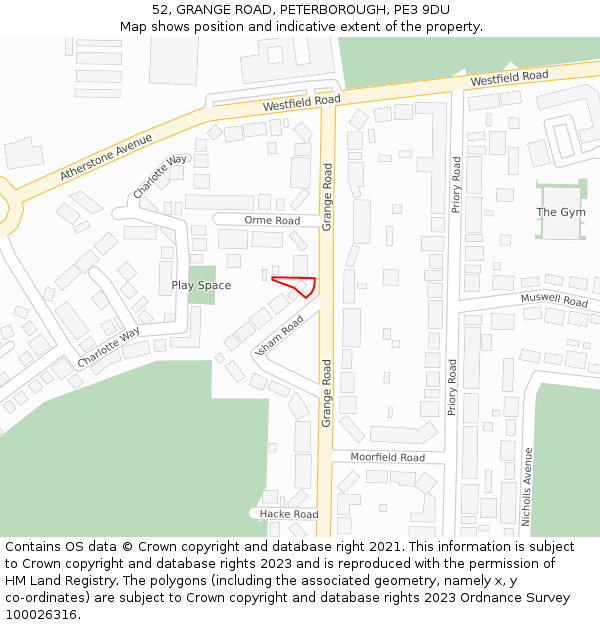 52, GRANGE ROAD, PETERBOROUGH, PE3 9DU: Location map and indicative extent of plot