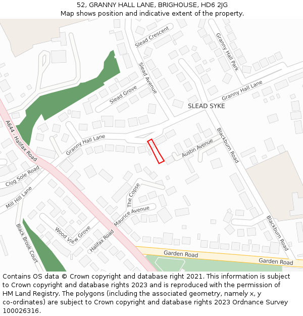 52, GRANNY HALL LANE, BRIGHOUSE, HD6 2JG: Location map and indicative extent of plot