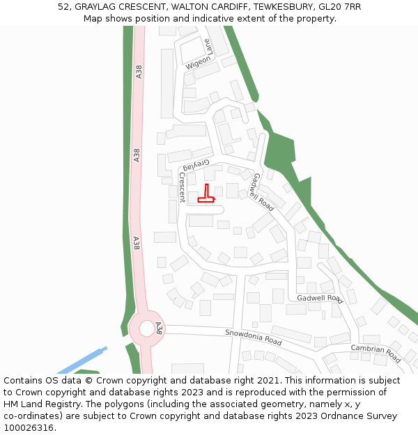 52, GRAYLAG CRESCENT, WALTON CARDIFF, TEWKESBURY, GL20 7RR: Location map and indicative extent of plot