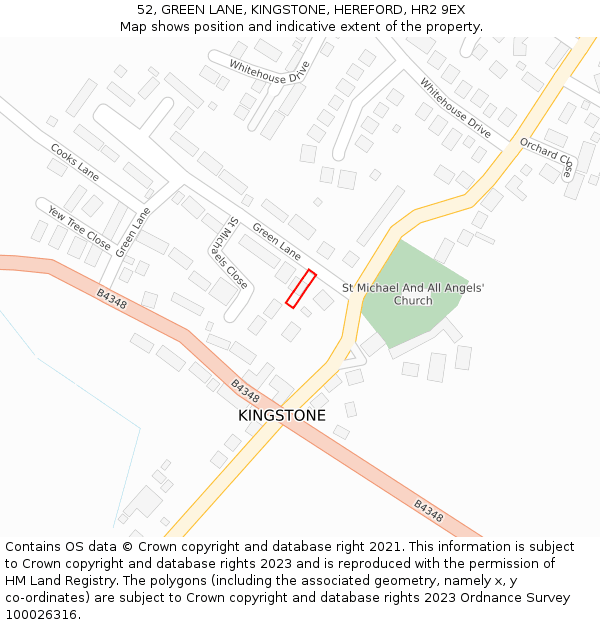 52, GREEN LANE, KINGSTONE, HEREFORD, HR2 9EX: Location map and indicative extent of plot