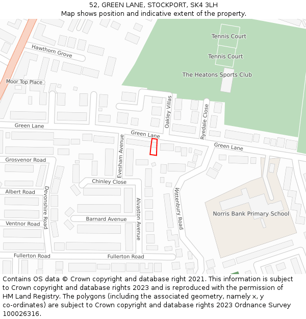 52, GREEN LANE, STOCKPORT, SK4 3LH: Location map and indicative extent of plot