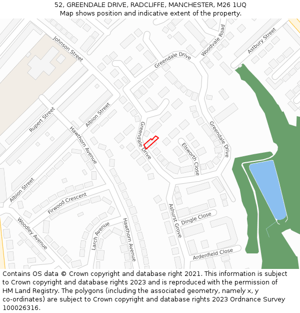 52, GREENDALE DRIVE, RADCLIFFE, MANCHESTER, M26 1UQ: Location map and indicative extent of plot