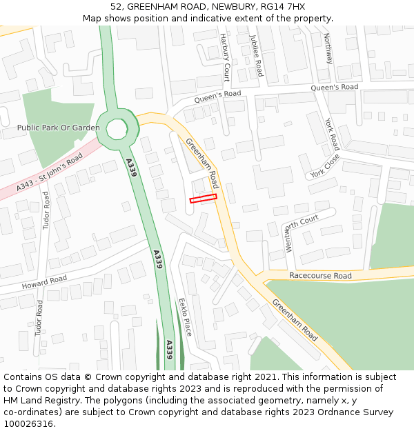 52, GREENHAM ROAD, NEWBURY, RG14 7HX: Location map and indicative extent of plot