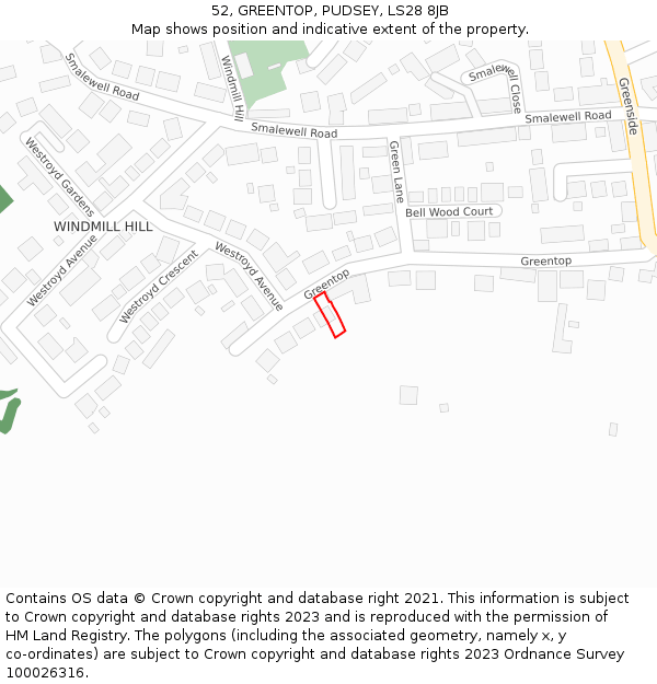 52, GREENTOP, PUDSEY, LS28 8JB: Location map and indicative extent of plot