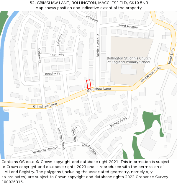 52, GRIMSHAW LANE, BOLLINGTON, MACCLESFIELD, SK10 5NB: Location map and indicative extent of plot