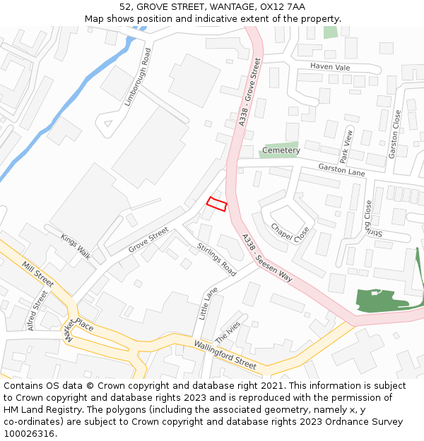 52, GROVE STREET, WANTAGE, OX12 7AA: Location map and indicative extent of plot