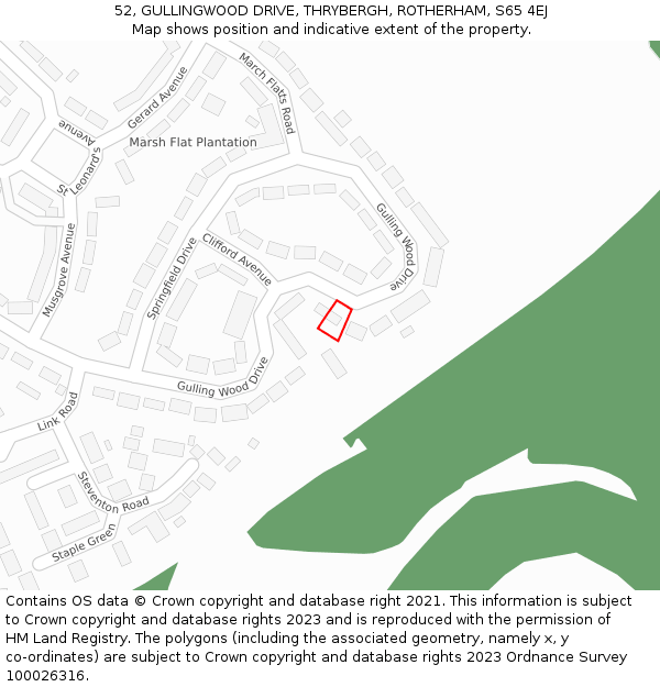 52, GULLINGWOOD DRIVE, THRYBERGH, ROTHERHAM, S65 4EJ: Location map and indicative extent of plot