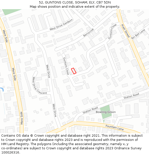 52, GUNTONS CLOSE, SOHAM, ELY, CB7 5DN: Location map and indicative extent of plot