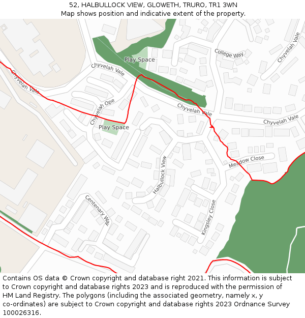 52, HALBULLOCK VIEW, GLOWETH, TRURO, TR1 3WN: Location map and indicative extent of plot