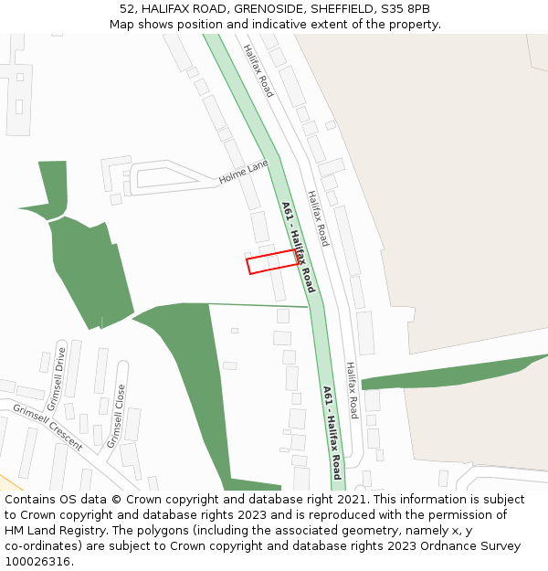 52, HALIFAX ROAD, GRENOSIDE, SHEFFIELD, S35 8PB: Location map and indicative extent of plot