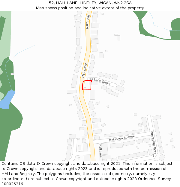52, HALL LANE, HINDLEY, WIGAN, WN2 2SA: Location map and indicative extent of plot