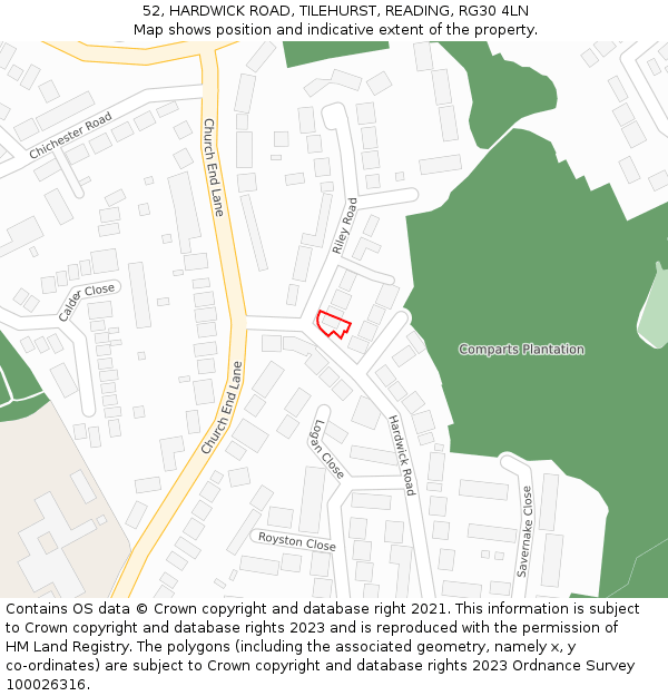 52, HARDWICK ROAD, TILEHURST, READING, RG30 4LN: Location map and indicative extent of plot