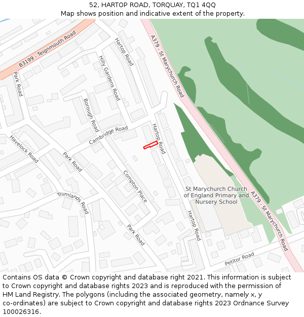 52, HARTOP ROAD, TORQUAY, TQ1 4QQ: Location map and indicative extent of plot