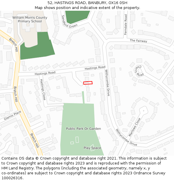 52, HASTINGS ROAD, BANBURY, OX16 0SH: Location map and indicative extent of plot