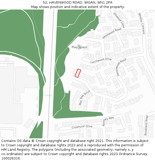 52, HAVENWOOD ROAD, WIGAN, WN1 2PA: Location map and indicative extent of plot