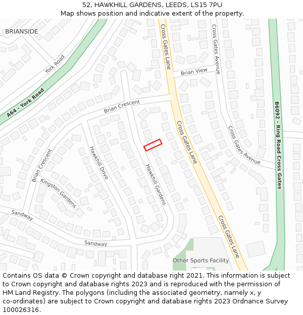 52, HAWKHILL GARDENS, LEEDS, LS15 7PU: Location map and indicative extent of plot