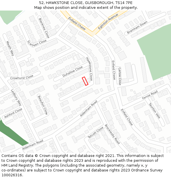 52, HAWKSTONE CLOSE, GUISBOROUGH, TS14 7PE: Location map and indicative extent of plot