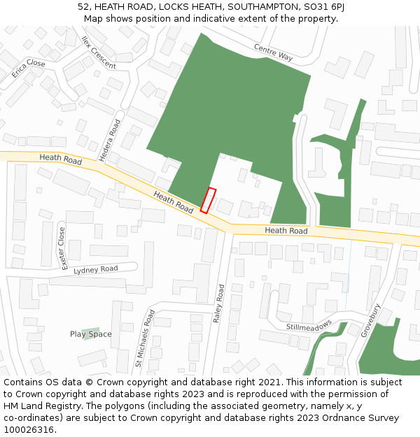 52, HEATH ROAD, LOCKS HEATH, SOUTHAMPTON, SO31 6PJ: Location map and indicative extent of plot