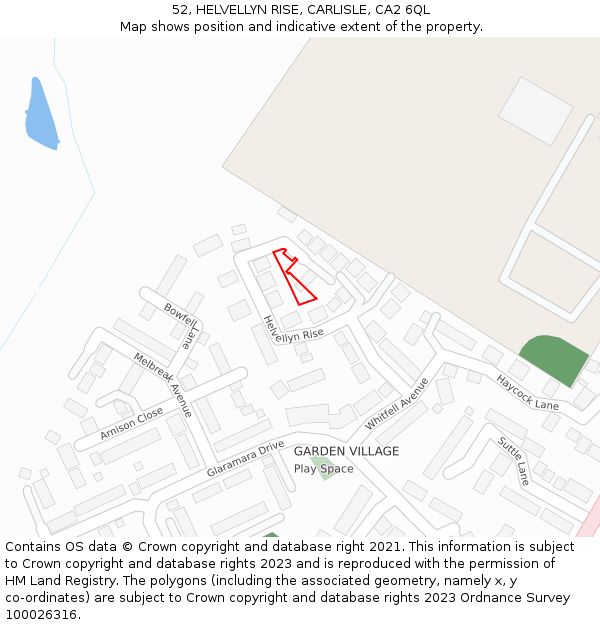 52, HELVELLYN RISE, CARLISLE, CA2 6QL: Location map and indicative extent of plot