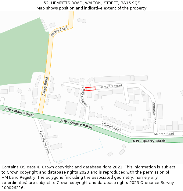 52, HEMPITTS ROAD, WALTON, STREET, BA16 9QS: Location map and indicative extent of plot