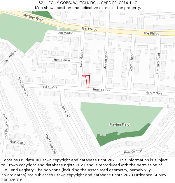 52, HEOL Y GORS, WHITCHURCH, CARDIFF, CF14 1HG: Location map and indicative extent of plot