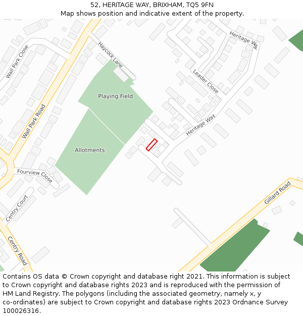 52, HERITAGE WAY, BRIXHAM, TQ5 9FN: Location map and indicative extent of plot