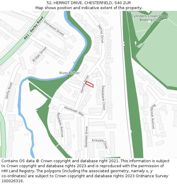 52, HERRIOT DRIVE, CHESTERFIELD, S40 2UR: Location map and indicative extent of plot