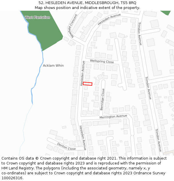 52, HESLEDEN AVENUE, MIDDLESBROUGH, TS5 8RQ: Location map and indicative extent of plot