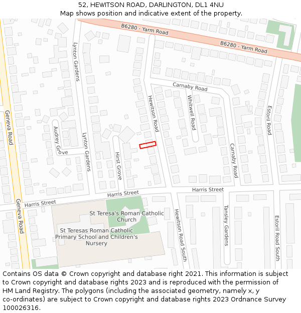 52, HEWITSON ROAD, DARLINGTON, DL1 4NU: Location map and indicative extent of plot
