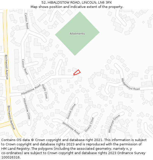 52, HIBALDSTOW ROAD, LINCOLN, LN6 3PX: Location map and indicative extent of plot
