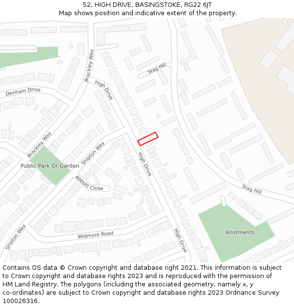 52, HIGH DRIVE, BASINGSTOKE, RG22 6JT: Location map and indicative extent of plot