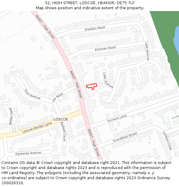 52, HIGH STREET, LOSCOE, HEANOR, DE75 7LF: Location map and indicative extent of plot