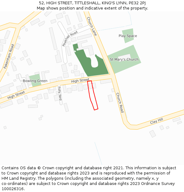 52, HIGH STREET, TITTLESHALL, KING'S LYNN, PE32 2PJ: Location map and indicative extent of plot