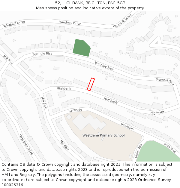 52, HIGHBANK, BRIGHTON, BN1 5GB: Location map and indicative extent of plot