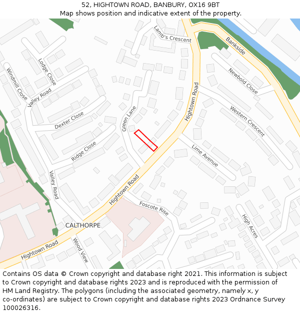 52, HIGHTOWN ROAD, BANBURY, OX16 9BT: Location map and indicative extent of plot
