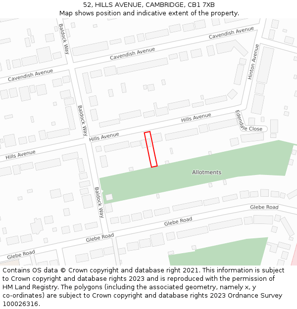 52, HILLS AVENUE, CAMBRIDGE, CB1 7XB: Location map and indicative extent of plot
