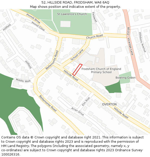 52, HILLSIDE ROAD, FRODSHAM, WA6 6AQ: Location map and indicative extent of plot