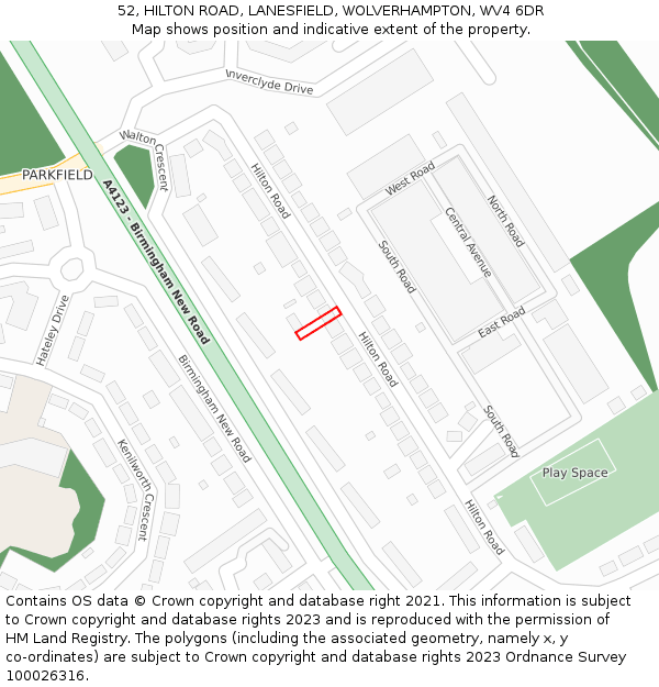 52, HILTON ROAD, LANESFIELD, WOLVERHAMPTON, WV4 6DR: Location map and indicative extent of plot